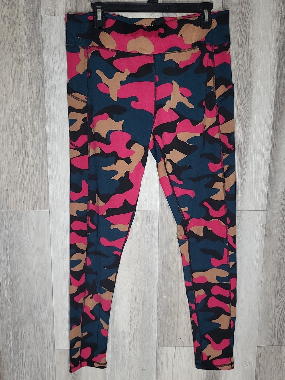 Rag Plus Womens 1X Leggings Pink Camo High Rise Stretch Activewear Athletic